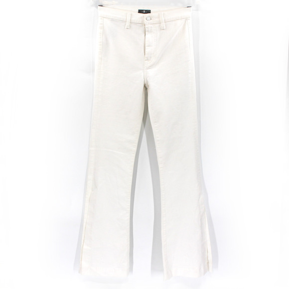7 For All Mankind Flare Slit Jeans NEW White Denim Mid Rise Slim Leg Size 27 - Picture 2 of 9